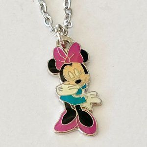 Vintage Disney Minnie Mouse Charm Necklace Enamel Disneyana 18" Stainless steel